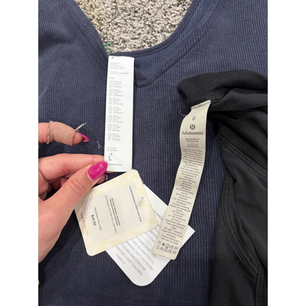 Lululemon Black Ruched Top Size 8 & Fabletics Blue Tank Top NWT Size Large - Picture 5 of 8